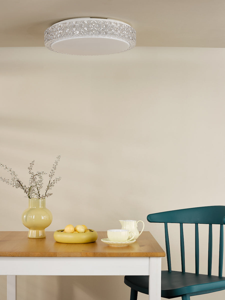 Dar Liana Flush Clear Faceted Plastic LED