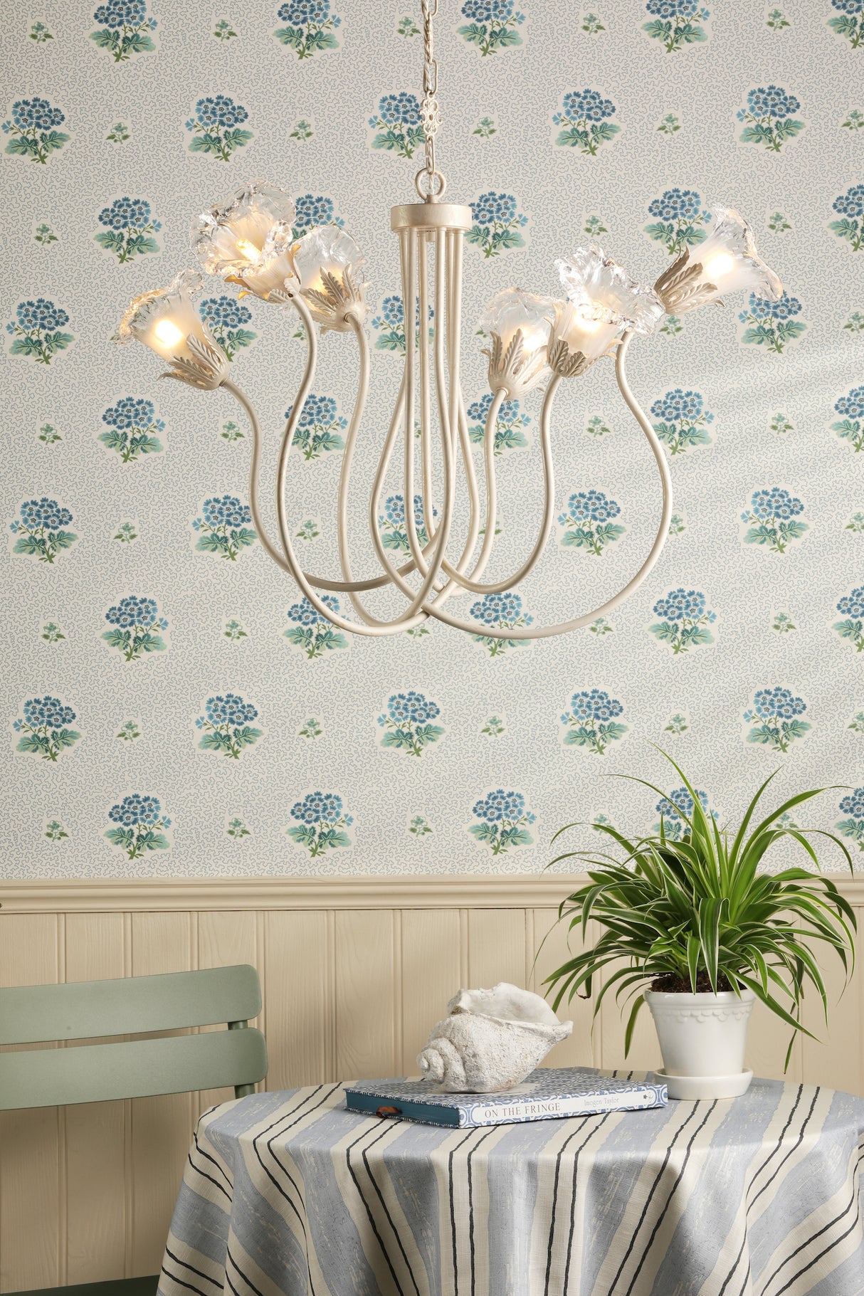 David Hunt Lily 6 Light Armed Pendant Glass and Matt Champagne