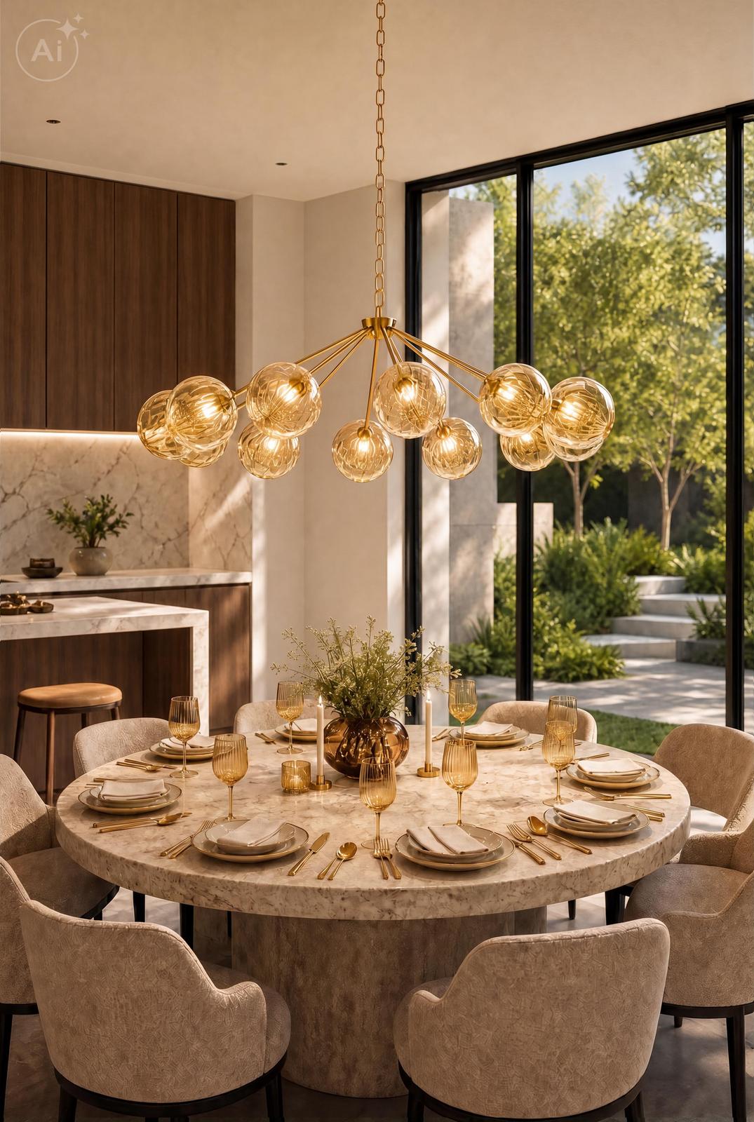 Dar Liora 12 Light Pendant Antique Gold and Amber Ribbed Glass