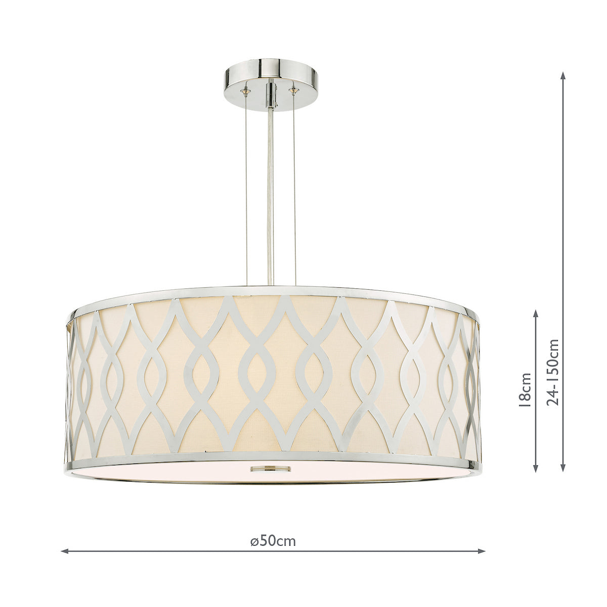 Dar Locryn 4 Light Pendant Polished Chrome and Ivory