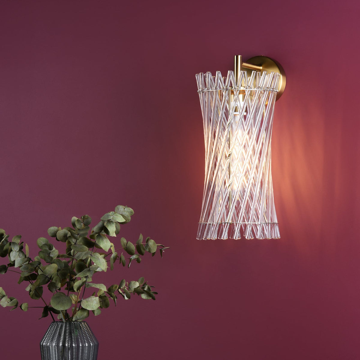 Dar Loire Wall Light Natural Brass and Glass
