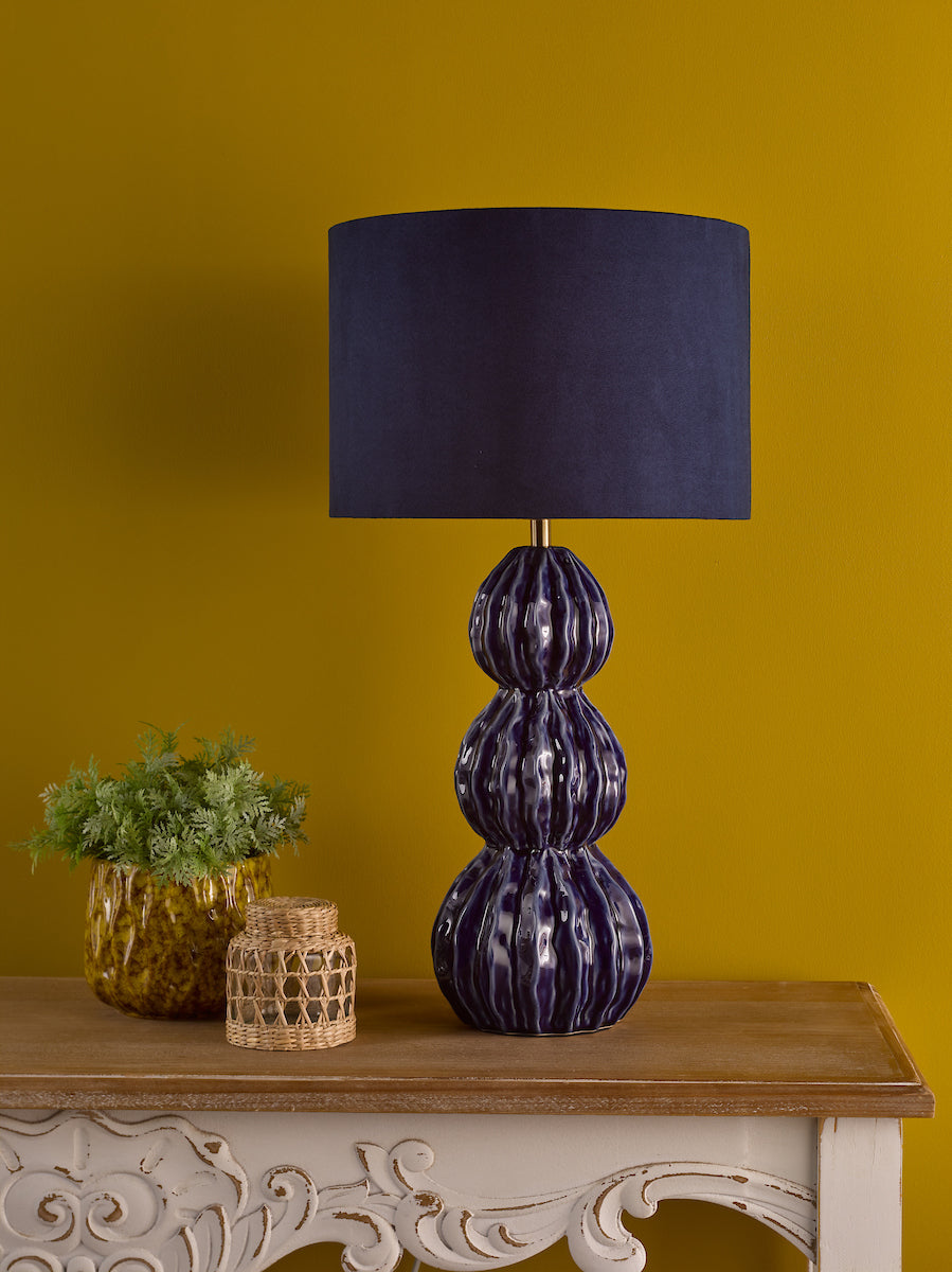 Dar Lorelai Ceramic Table Lamp Blue With Shade