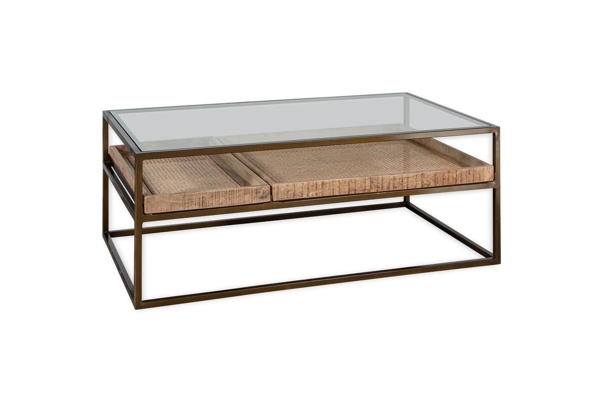 Nkuku Luzon Iron & Mango Wood Display Coffee Table Brass