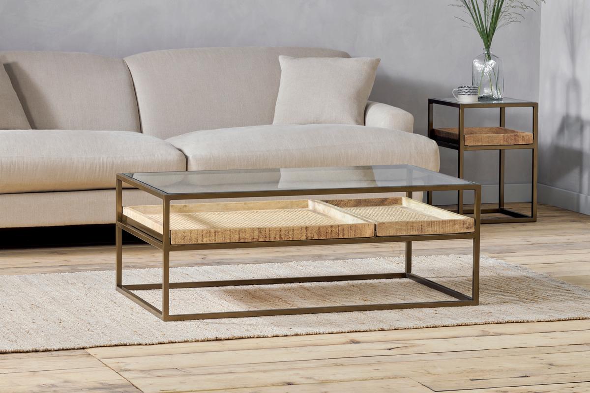 Nkuku Luzon Iron & Mango Wood Display Coffee Table Brass