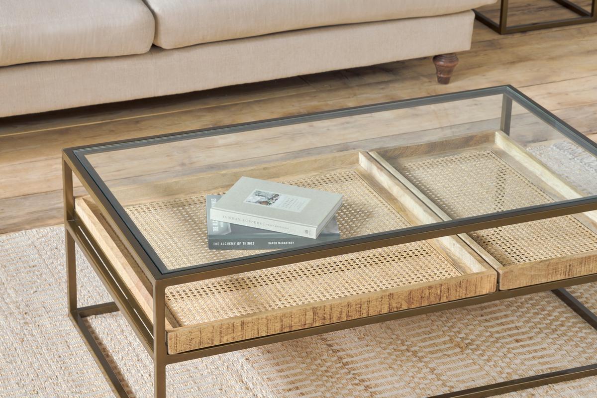 Nkuku Luzon Iron & Mango Wood Display Coffee Table Brass