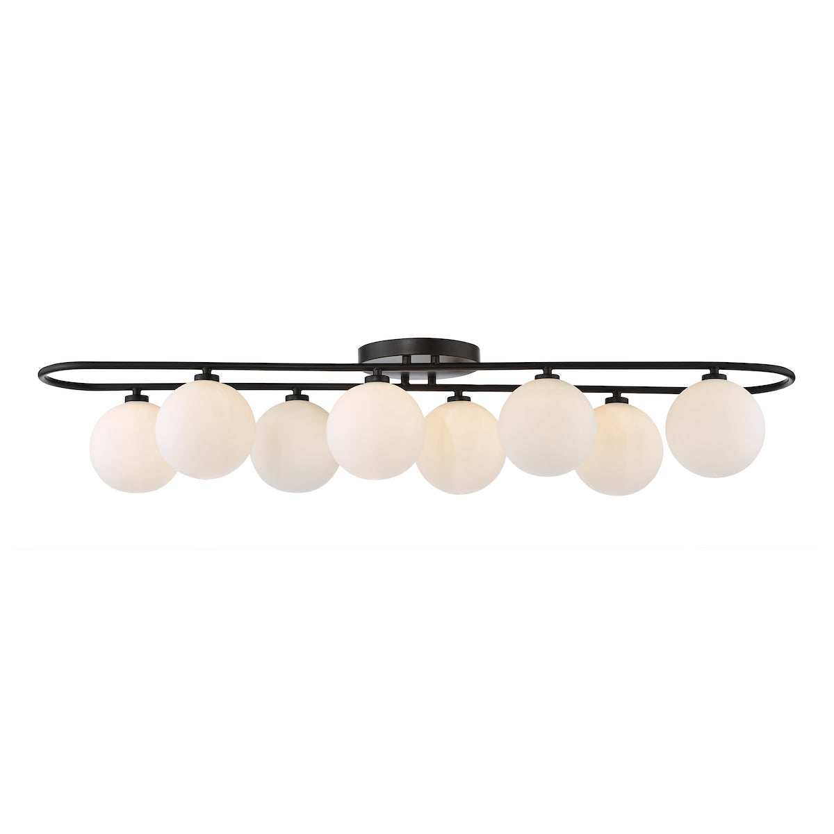 Dar Luana 8 Light Semi-Flush Matt Black and Opal Glass