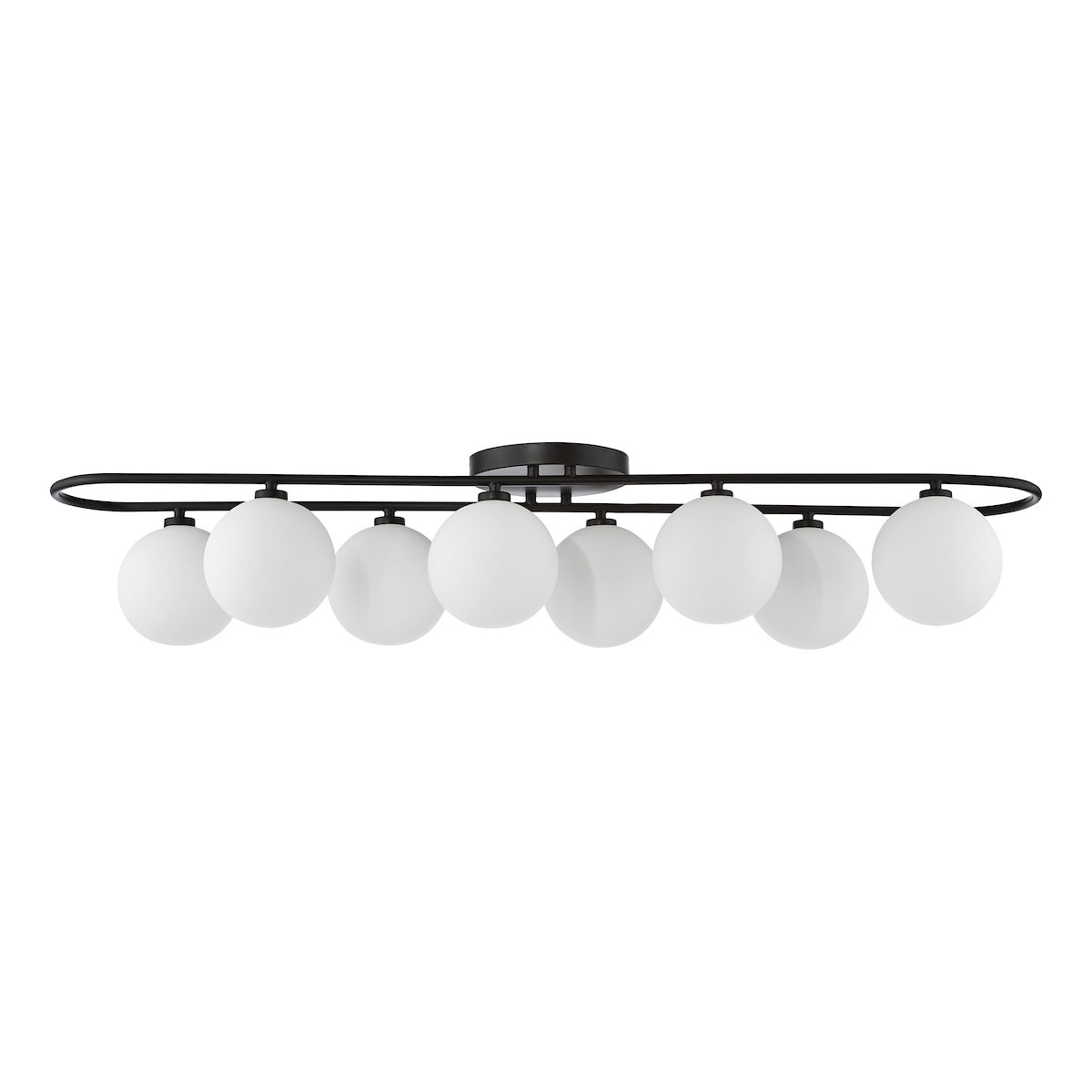 Dar Luana 8 Light Semi-Flush Matt Black and Opal Glass