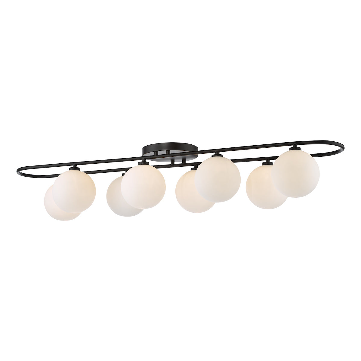 Dar Luana 8 Light Semi-Flush Matt Black and Opal Glass