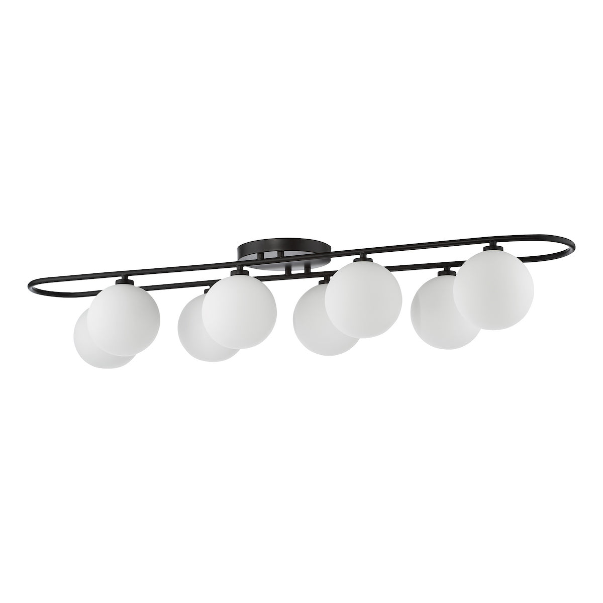 Dar Luana 8 Light Semi-Flush Matt Black and Opal Glass