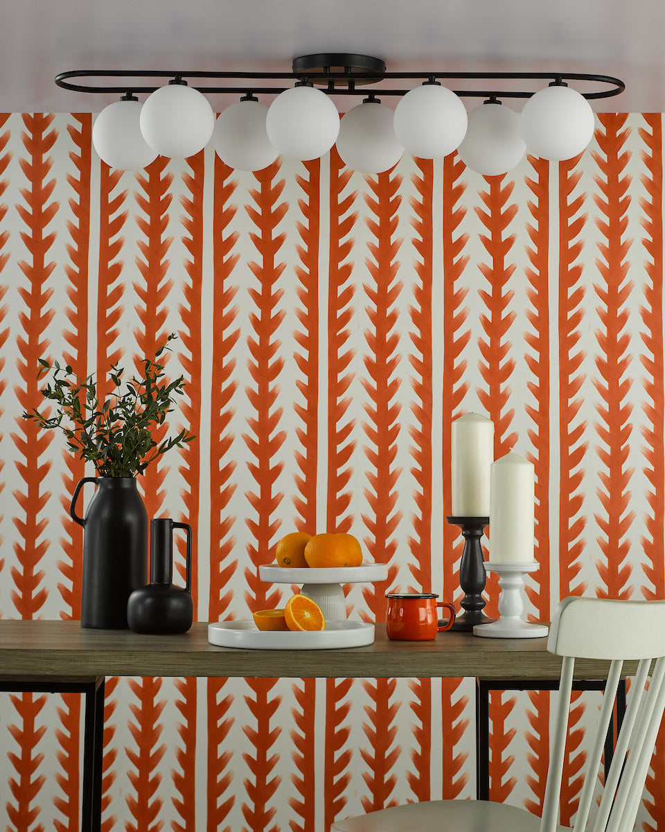 Dar Luana 8 Light Semi-Flush Matt Black and Opal Glass