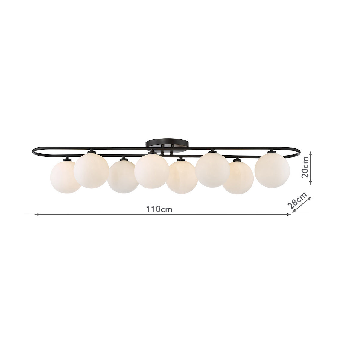 Dar Luana 8 Light Semi-Flush Matt Black and Opal Glass