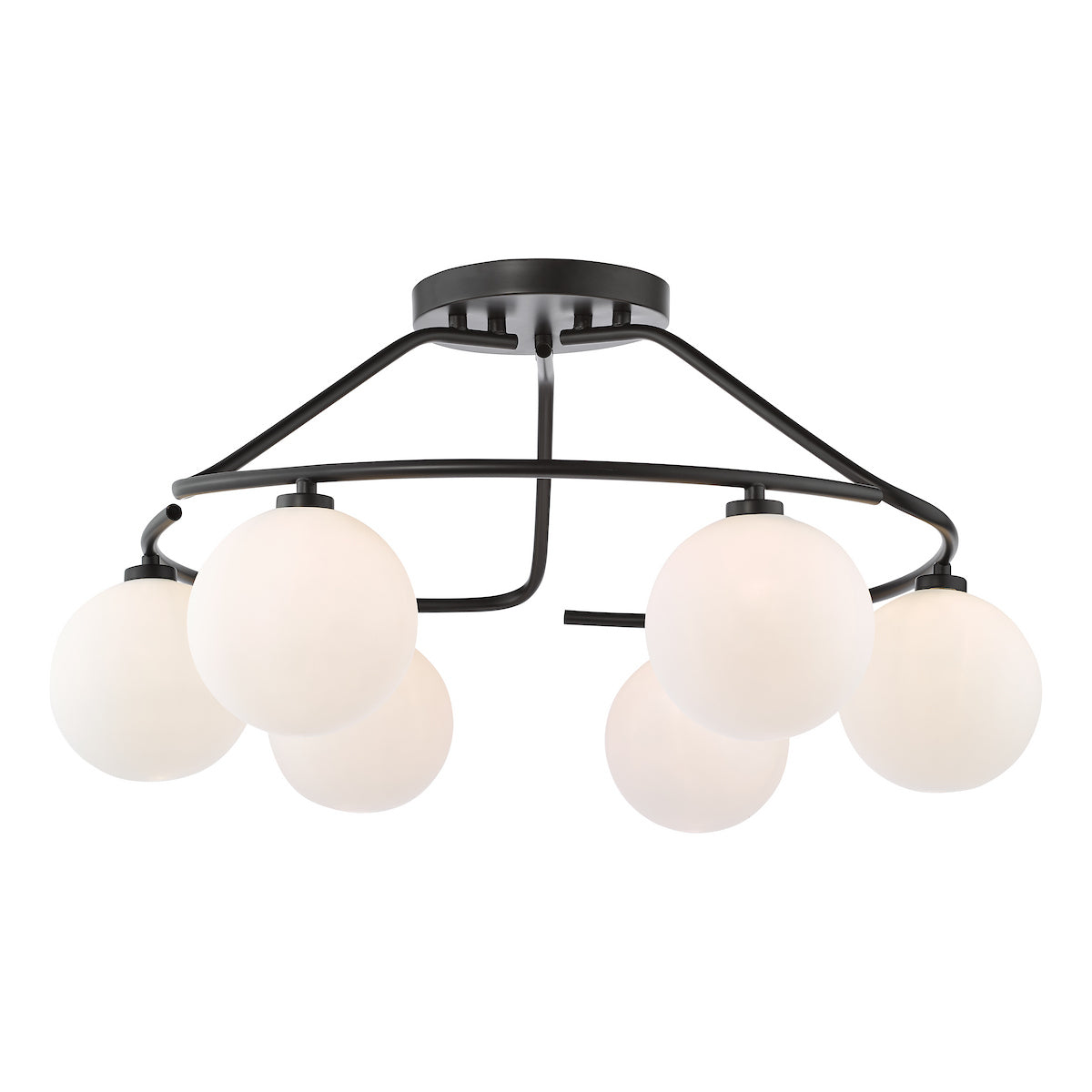 Dar Luana 6 Light Semi-Flush Matt Black and Opal Glass