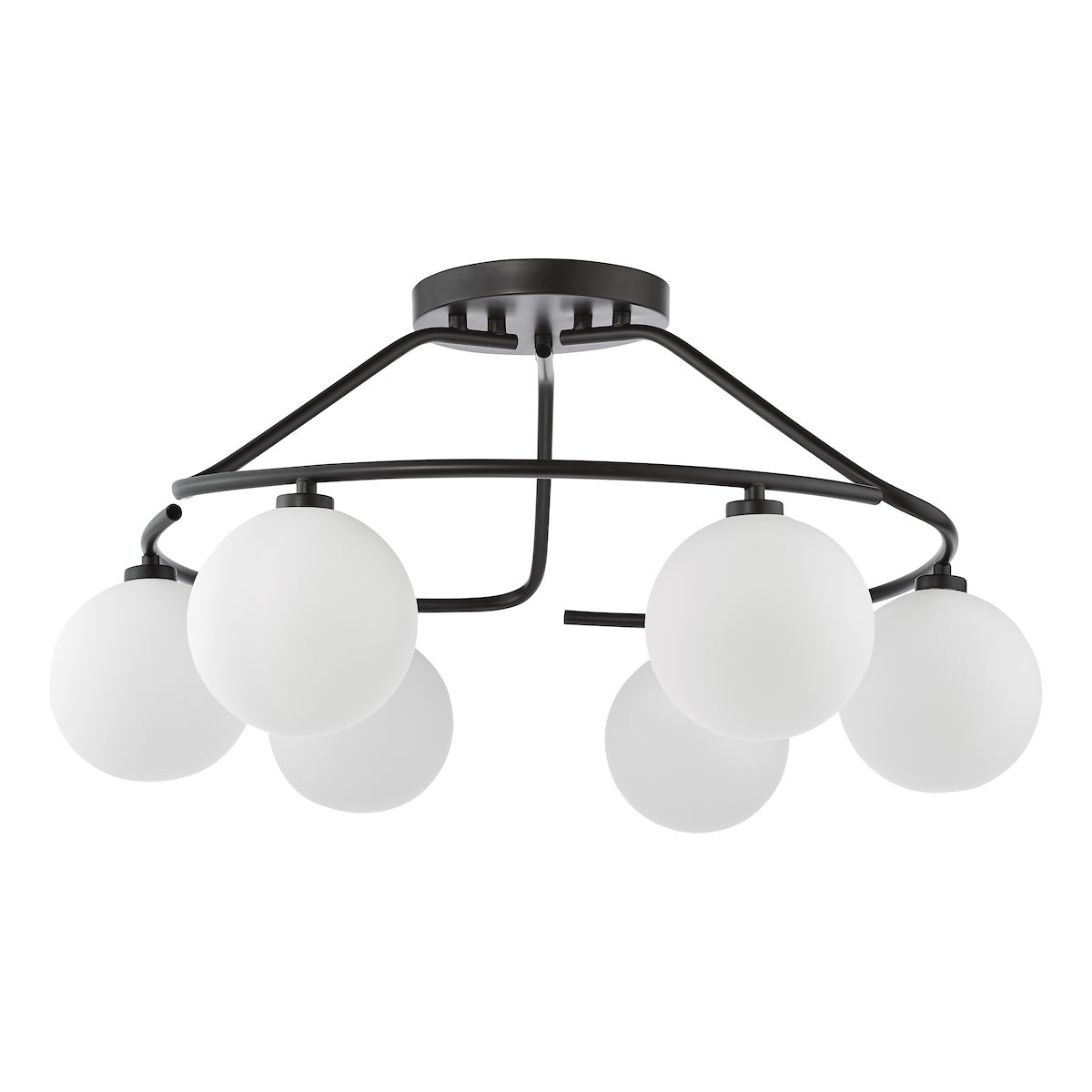 Dar Luana 6 Light Semi-Flush Matt Black and Opal Glass