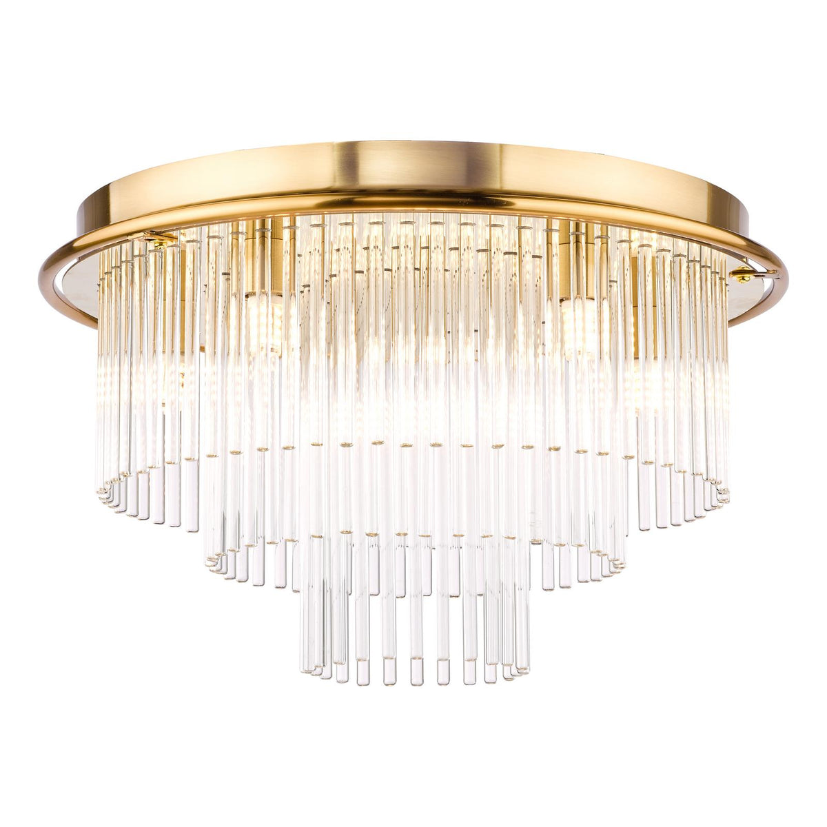 Dar Lukas 6 Light Flush Antique Gold and Glass