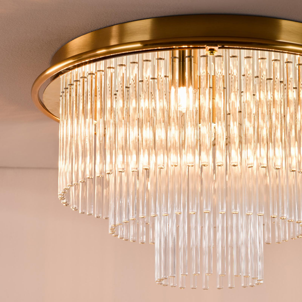 Dar Lukas 6 Light Flush Antique Gold and Glass