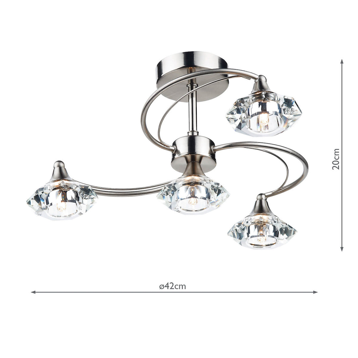 Dar Luther 4 Light Semi Flush Satin Chrome Crystal