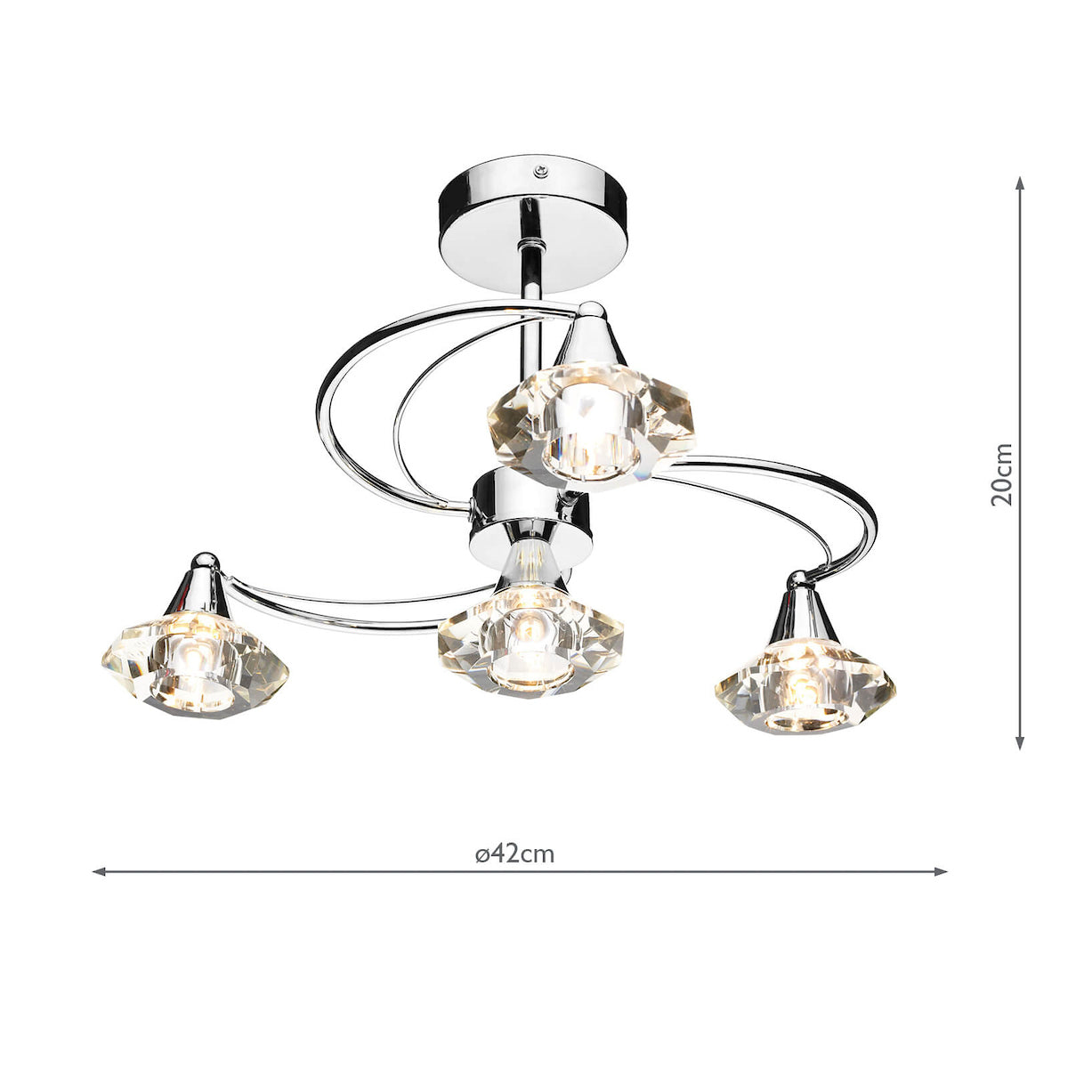Dar Luther 4 Light Semi Flush Polished Chrome Crystal