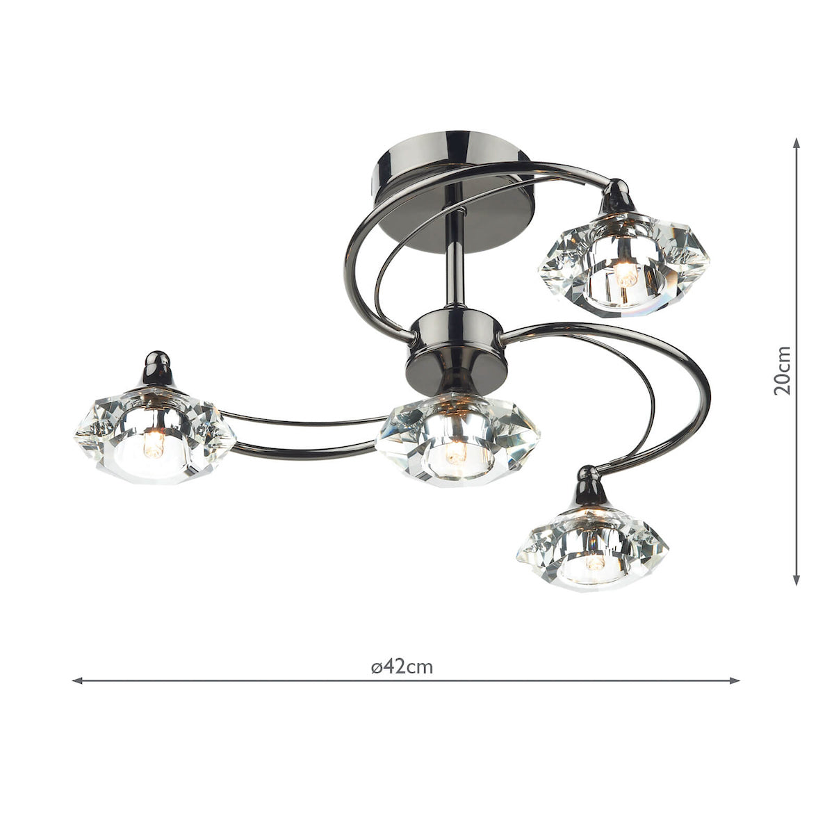 Dar Luther 4 Light Semi Flush Black Chrome Crystal