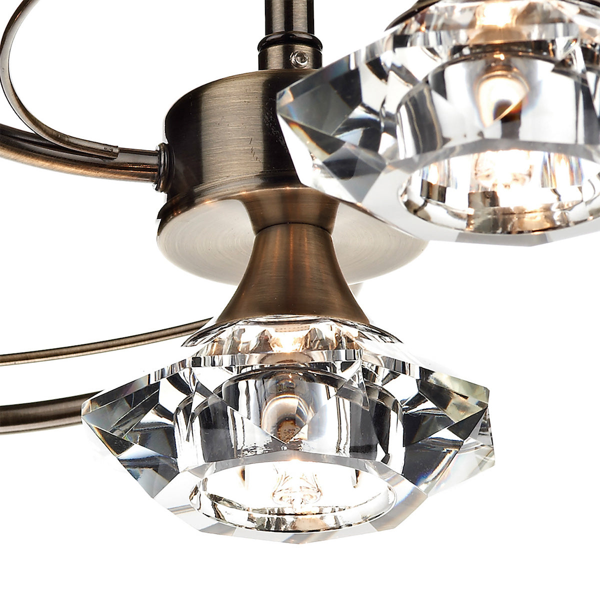 Dar Luther 4 Light Semi Flush Antique Brass Crystal