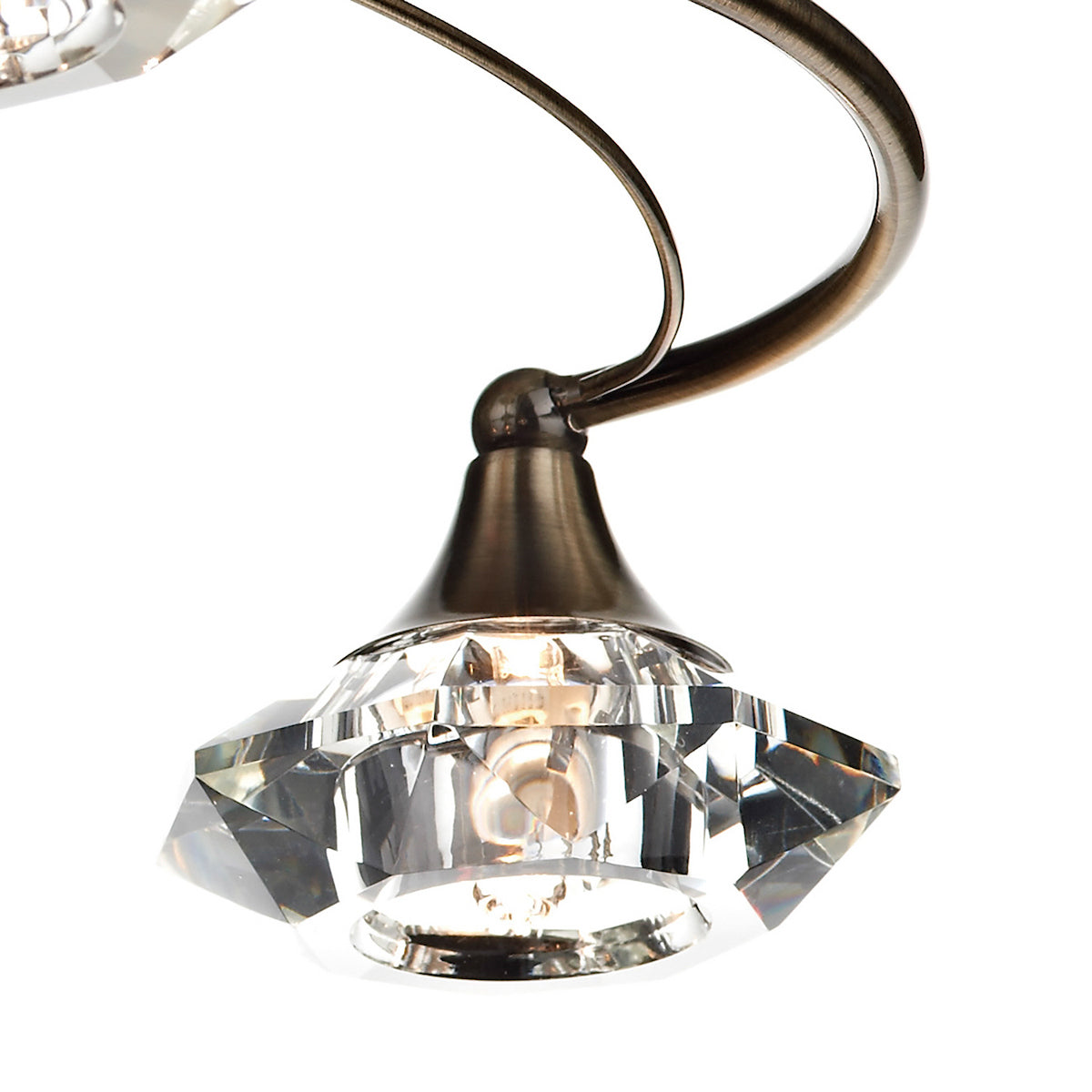 Dar Luther 4 Light Semi Flush Antique Brass Crystal
