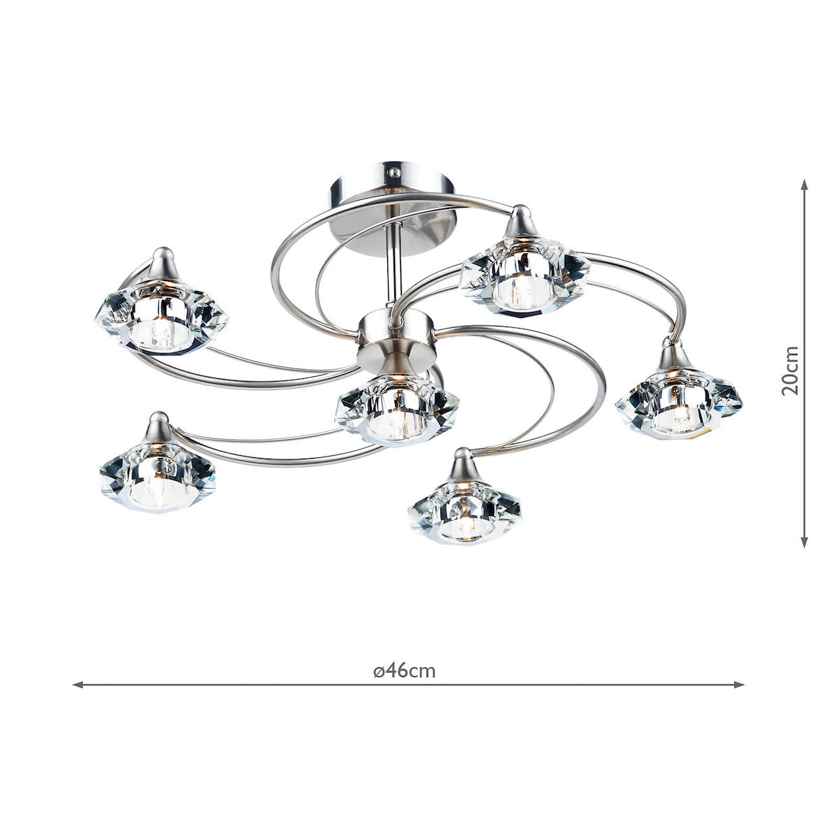 Dar Luther 6 Light Semi Flush Satin Chrome Crystal