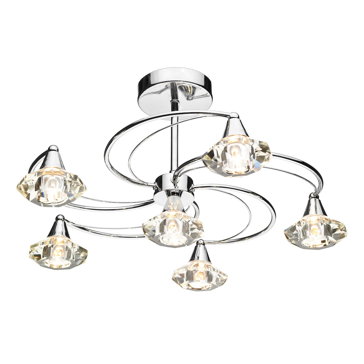 Dar Luther 6 Light Semi Flush Polished Chrome Crystal