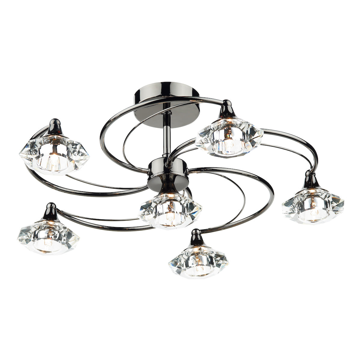 Dar Luther 6 Light Semi Flush Black Chrome Crystal