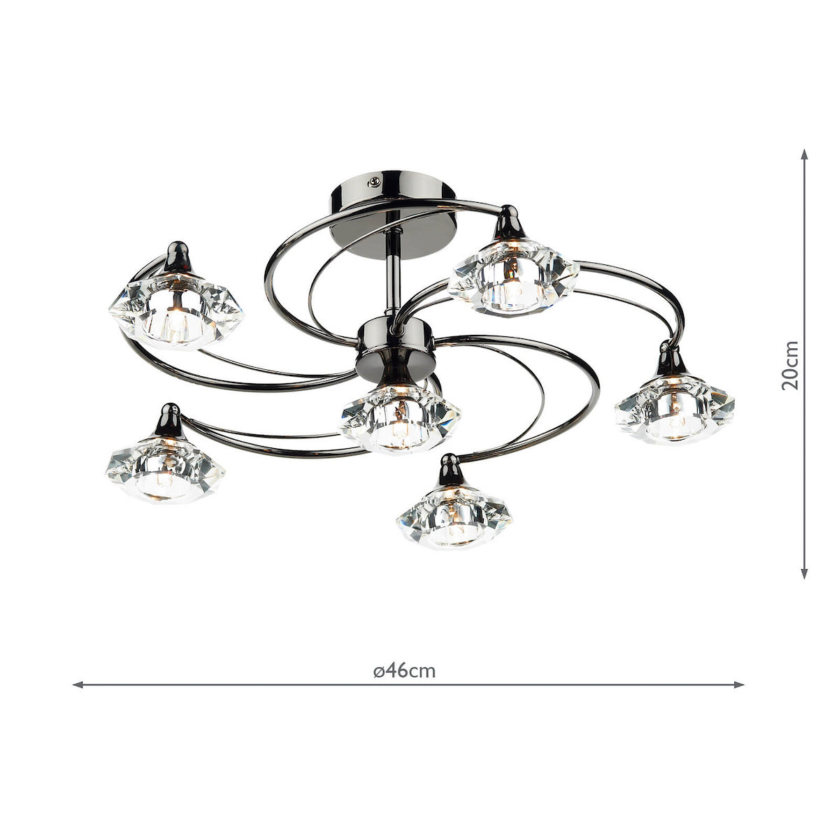 Dar Luther 6 Light Semi Flush Black Chrome Crystal