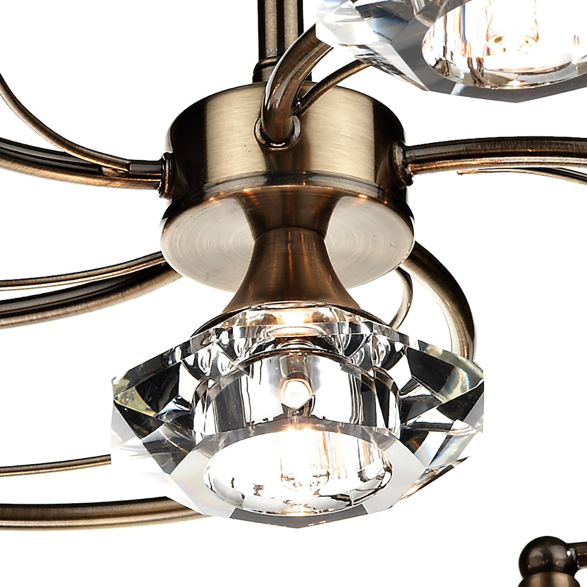 Dar Luther 6 Light Semi Flush Antique Brass Crystal