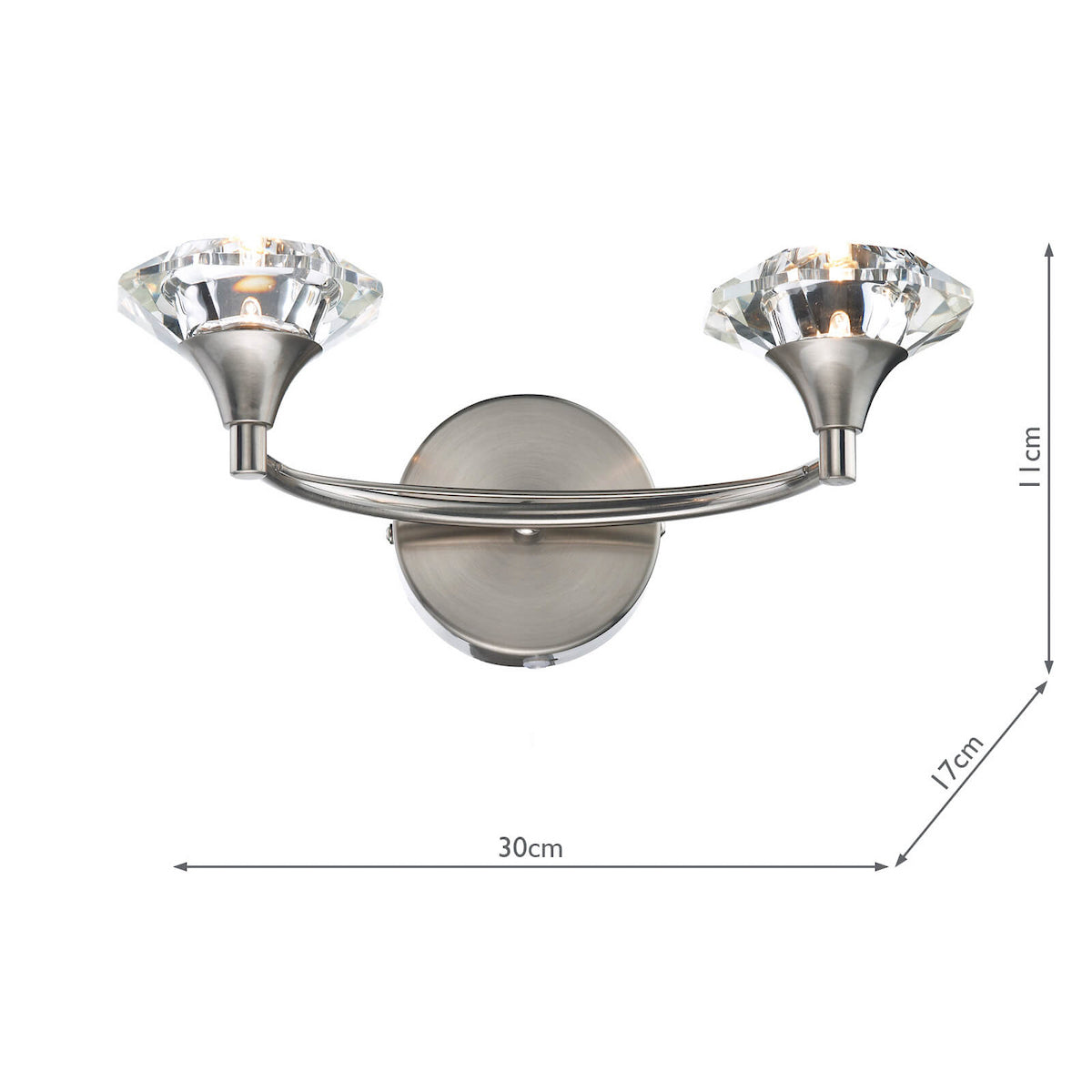 Dar Luther 2 Light Wall Light Satin Chrome Crystal