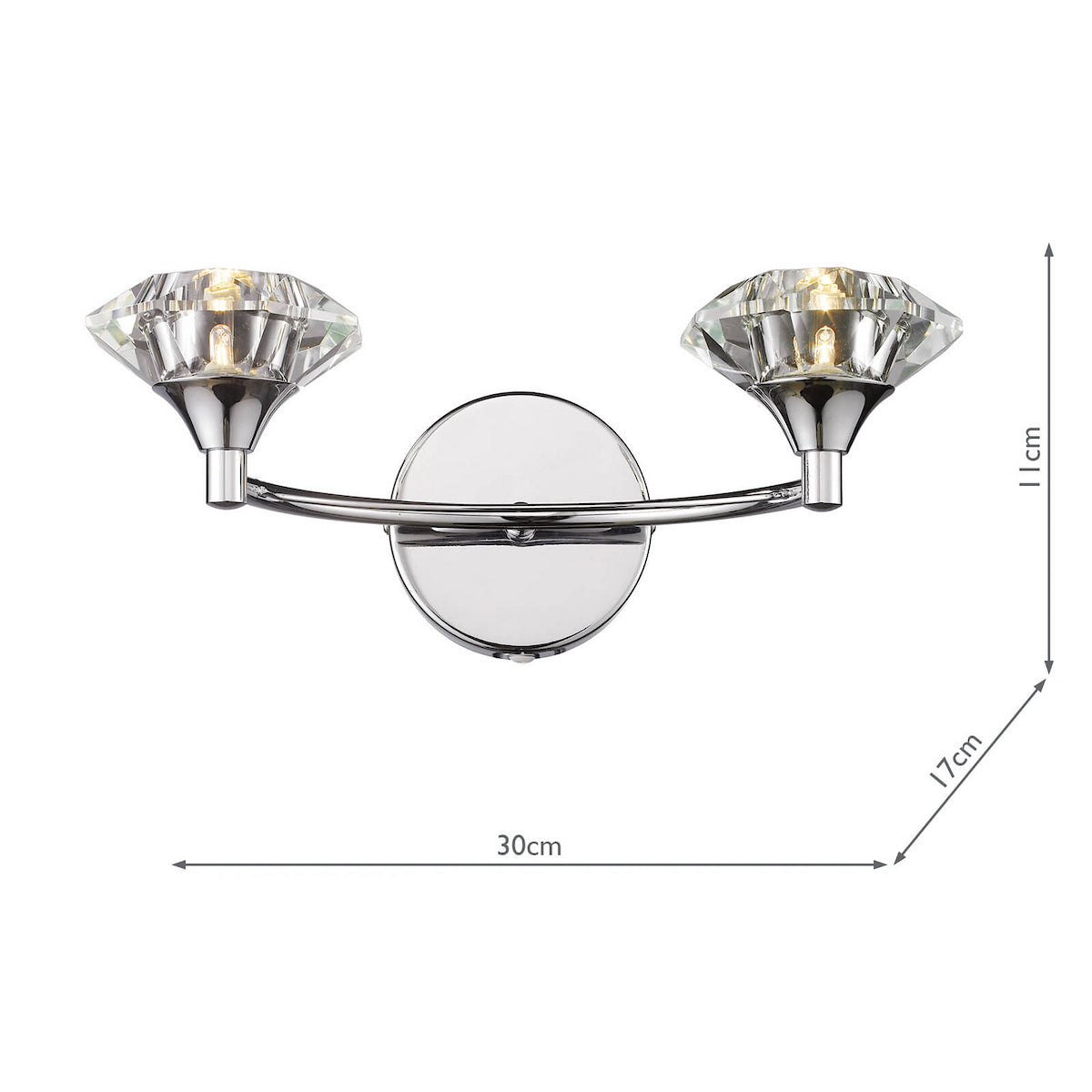 Dar Luther 2 Light Wall Light Polished Chrome Crystal