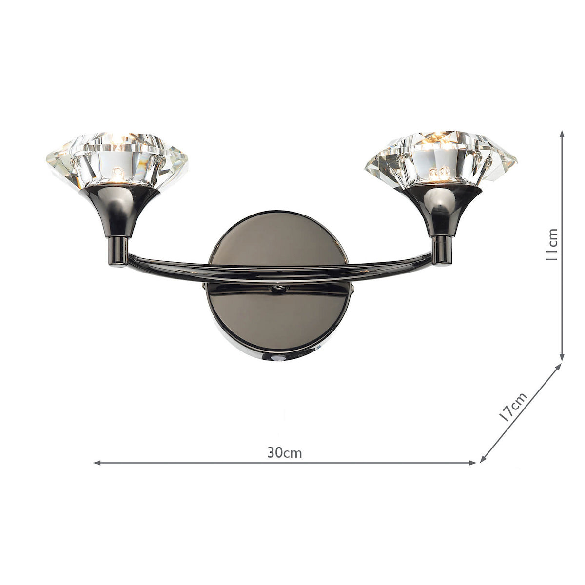 Dar Luther 2 Light Wall Light Black Chrome Crystal