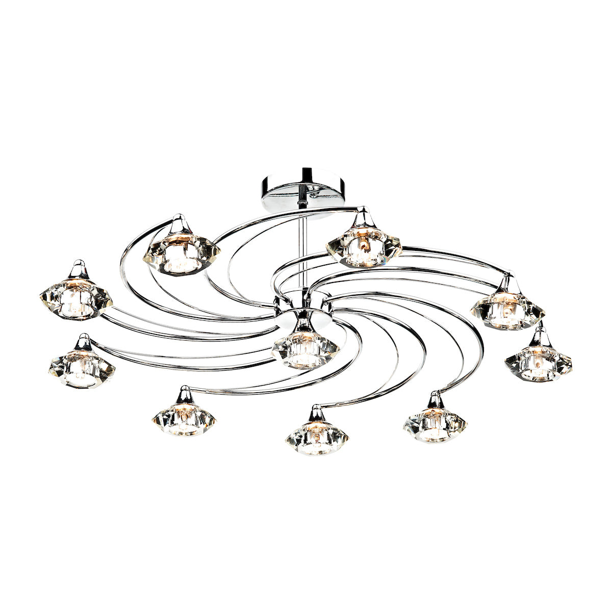 Dar Luther 10 Light Semi Flush Polished Chrome Crystal