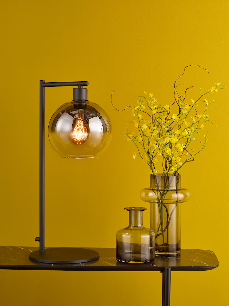 Dar Lycia Table Lamp Matt Black and Smoked Ombre Glass
