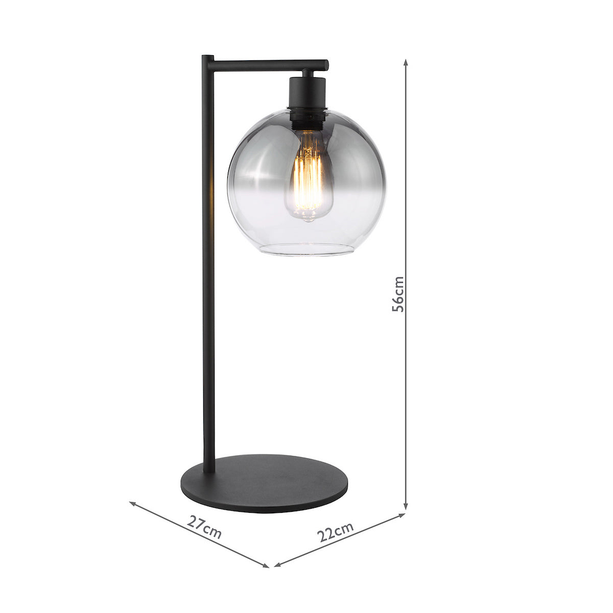 Dar Lycia Table Lamp Matt Black and Smoked Ombre Glass