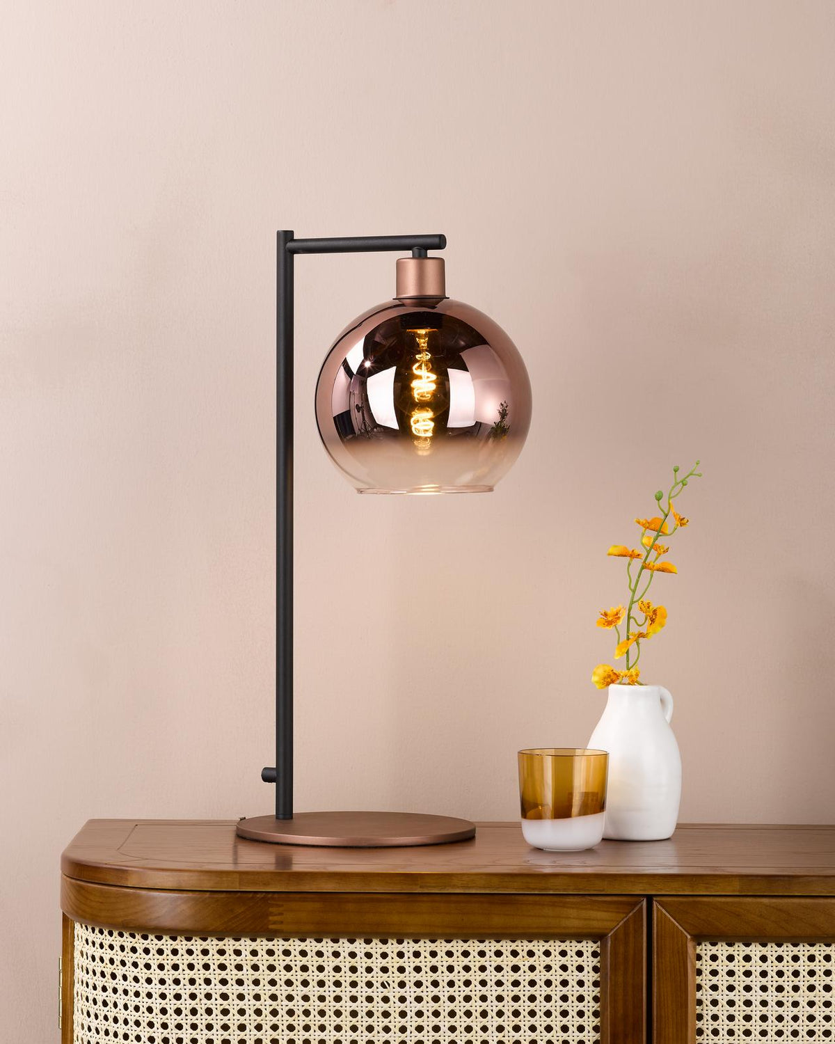 Dar Lycia Table Lamp Satin Bronze and Bronze Ombre Glass
