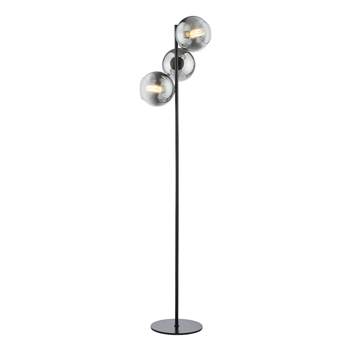 Dar Lycia 3 Light Floor Lamp Matt Black and Ombre Smoked Glass