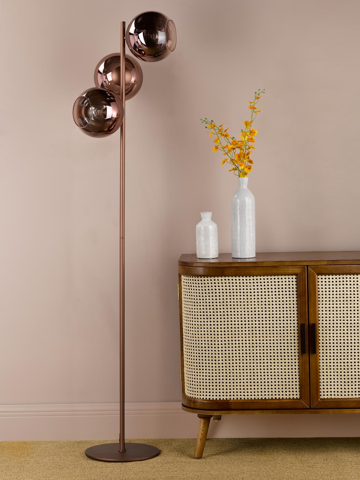 Dar Lycia 3 Light Floor Lamp Satin Bronze and Bronze Ombre Glass