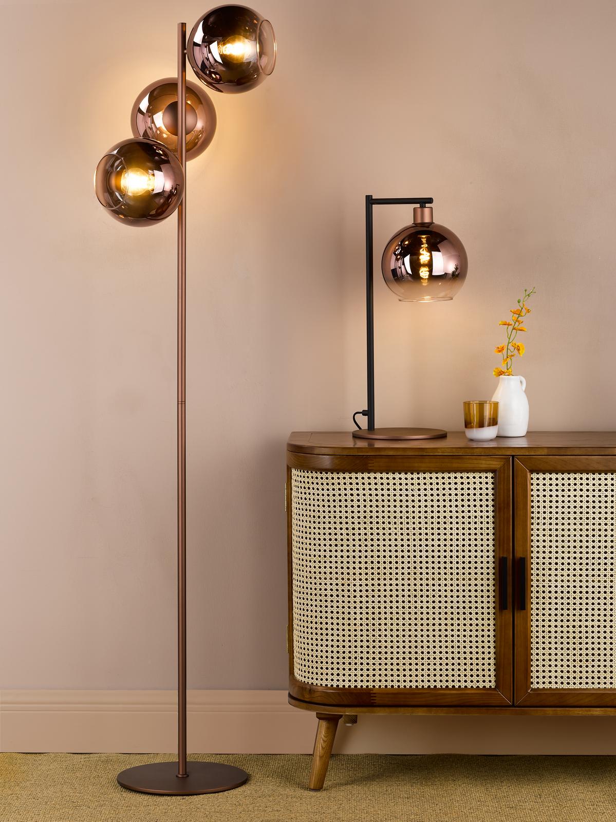 Dar Lycia 3 Light Floor Lamp Satin Bronze and Bronze Ombre Glass