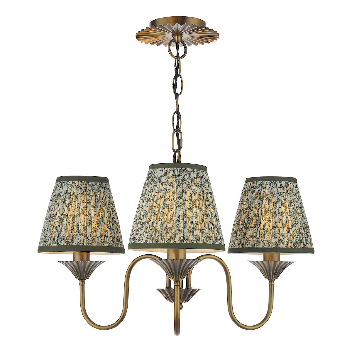 Dar Lydian 3 Light Pendant Antique Bronze With Esther Green Shade