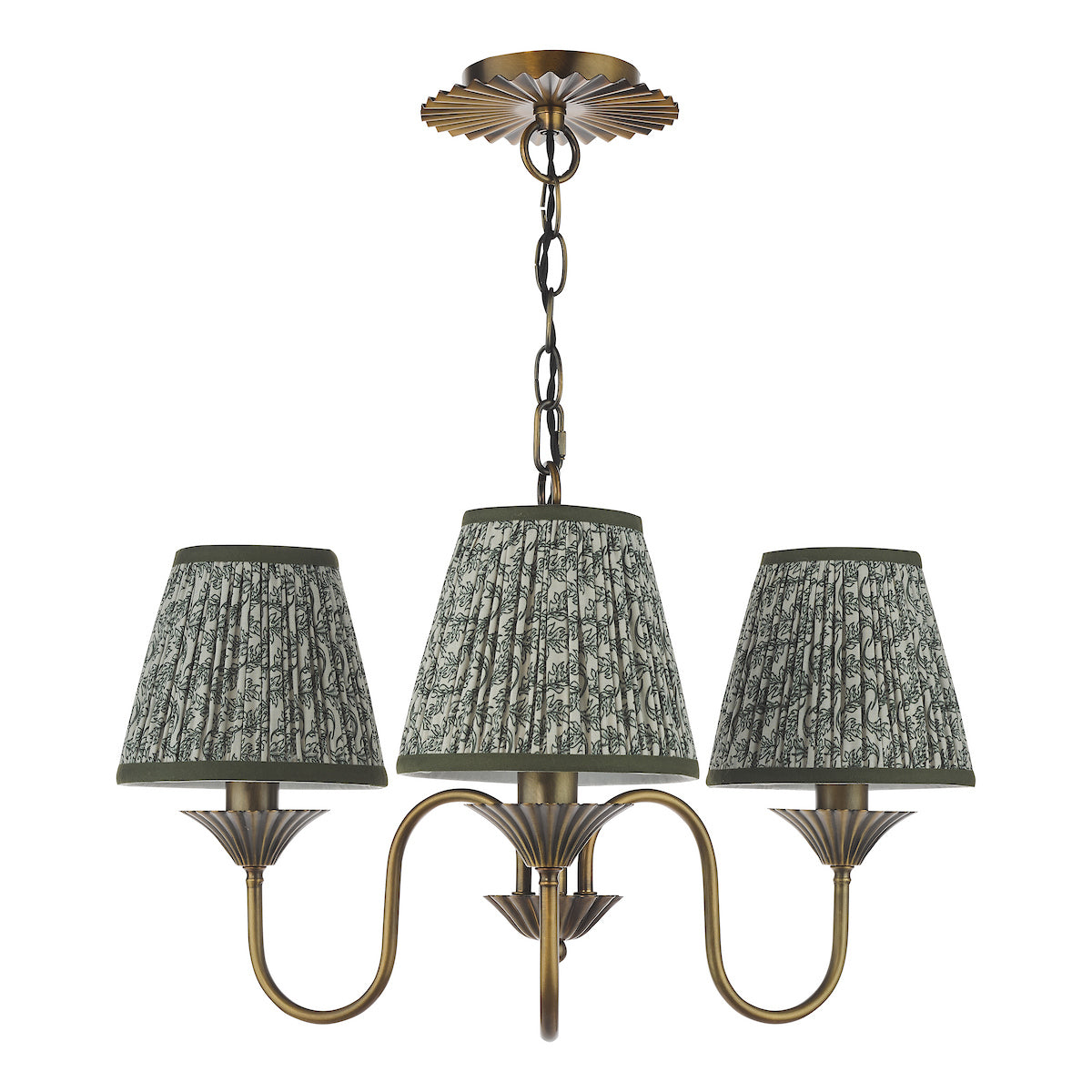 Dar Lydian 3 Light Pendant Antique Bronze With Esther Green Shade