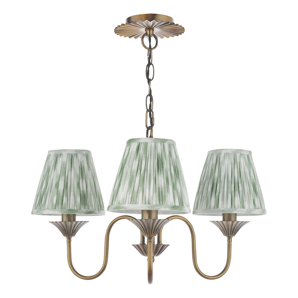 Dar Lydian 3 Light Pendant Antique Bronze With Ikat Green Shade