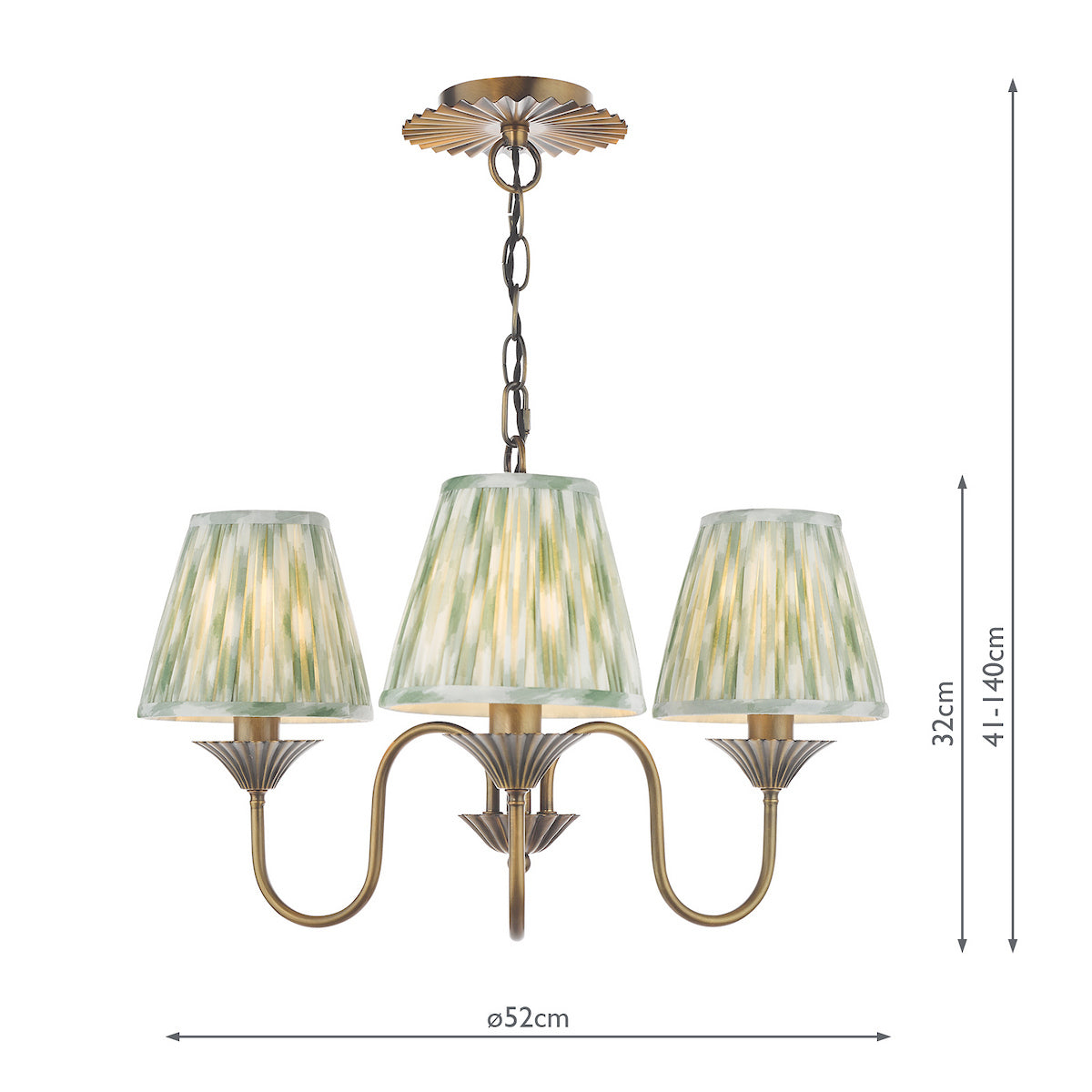 Dar Lydian 3 Light Pendant Antique Bronze With Ikat Green Shade