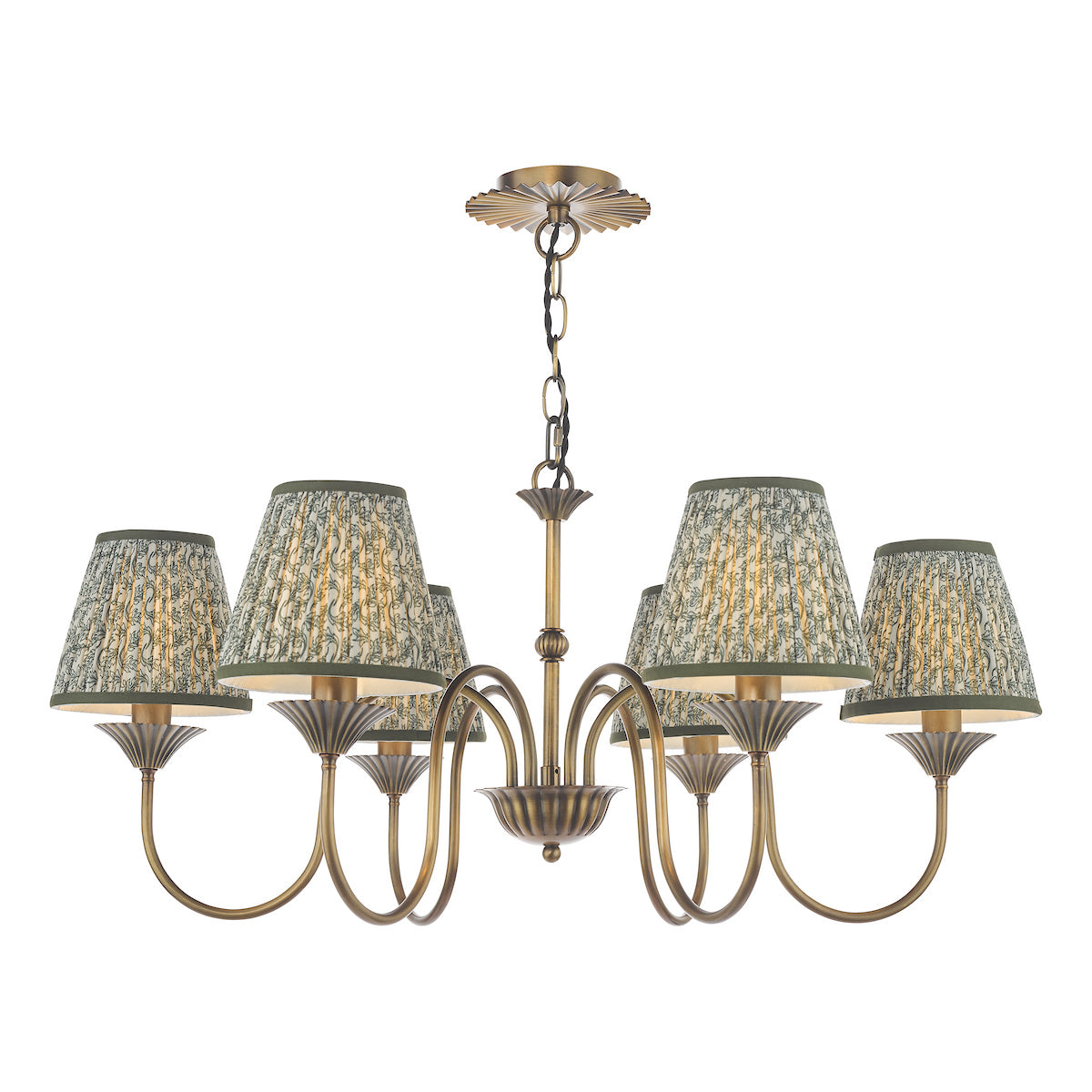 Dar Lydian 6 Light Pendant Antique Bronze With Esther Green Shade