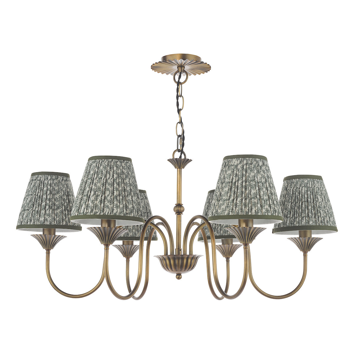 Dar Lydian 6 Light Pendant Antique Bronze With Esther Green Shade
