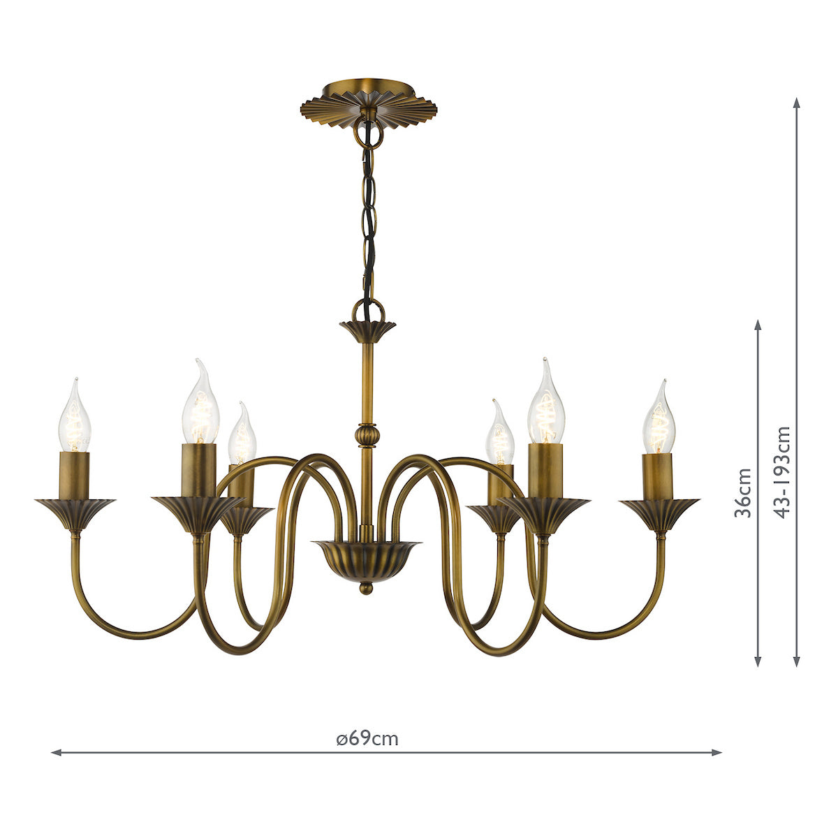 Dar Lydian 6 Light Pendant Antique Bronze Fitting Only