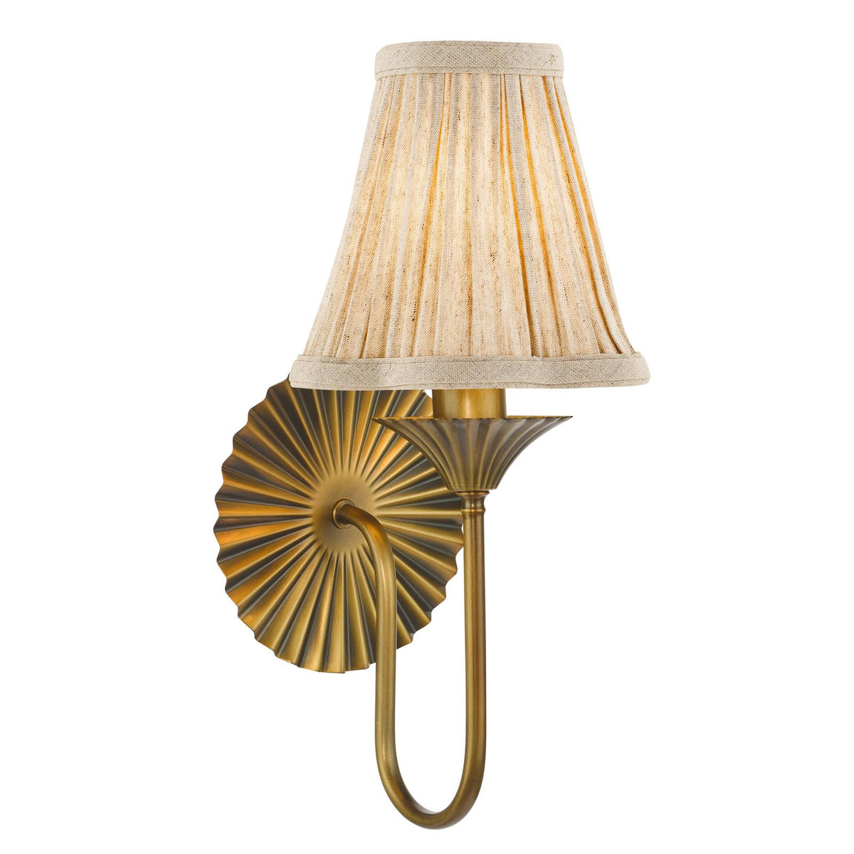 Dar Lydian Wall Light Antique Bronze With Linen Scalloped Pleated Shade