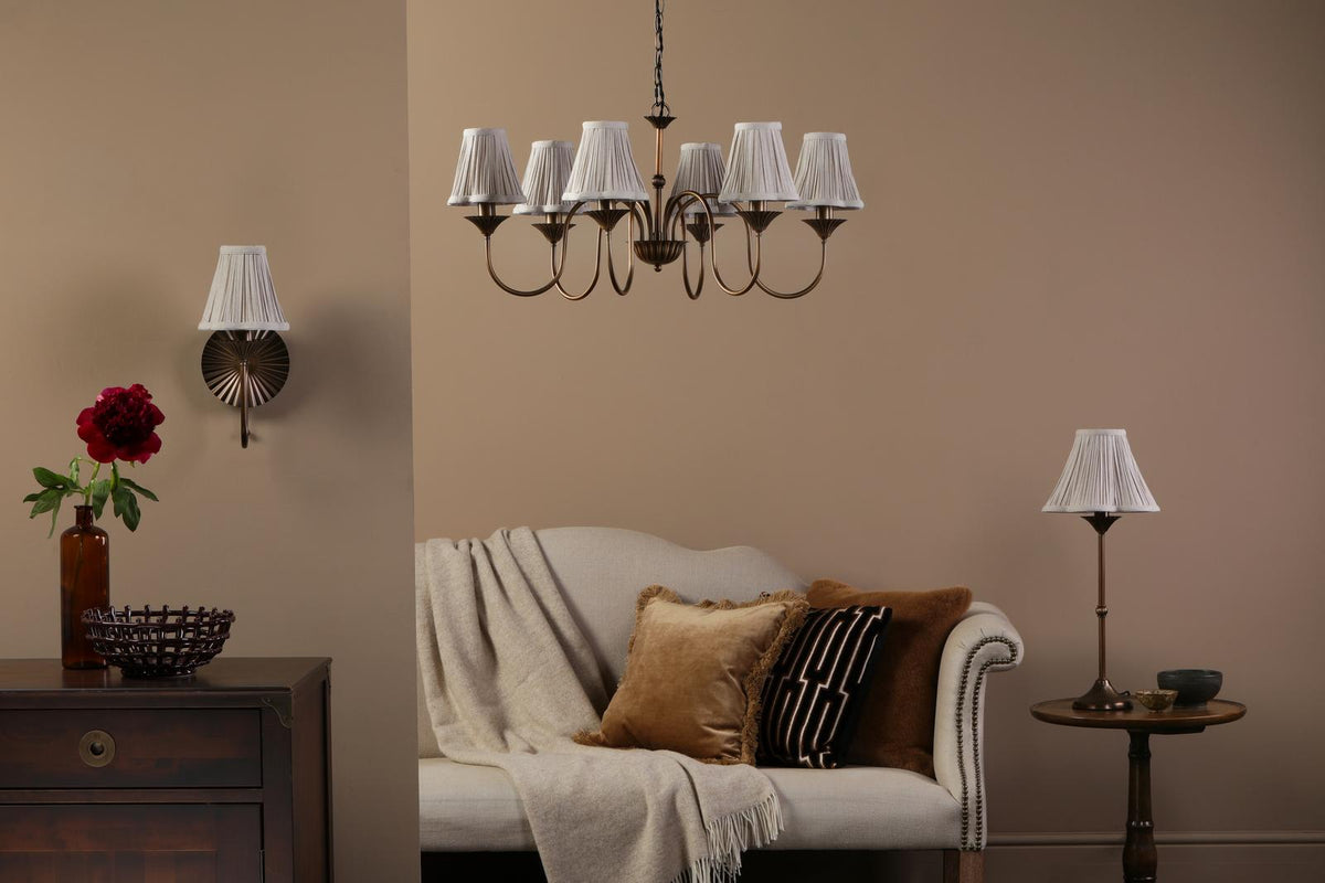 Dar Lydian Wall Light Antique Bronze With Linen Scalloped Pleated Shade