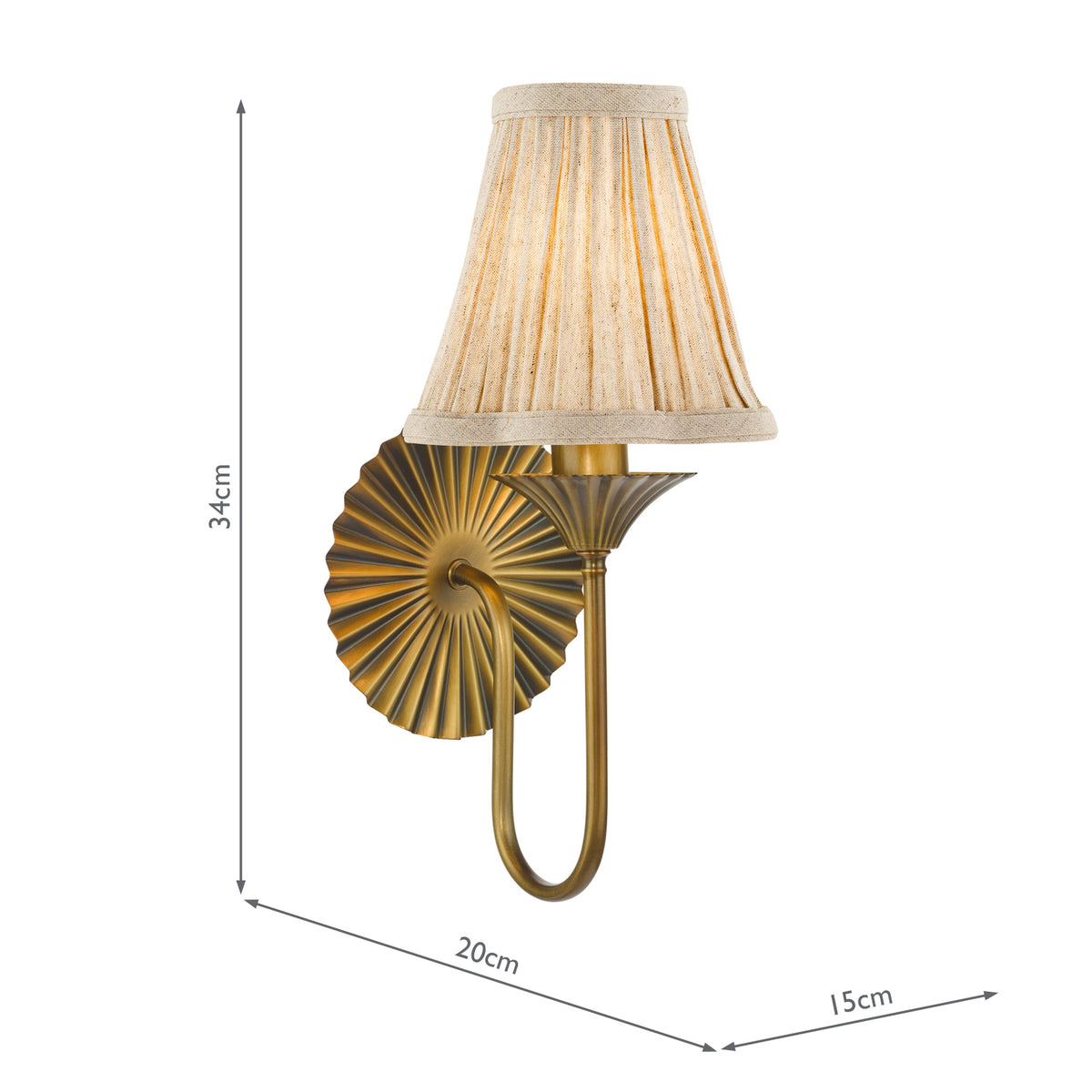 Dar Lydian Wall Light Antique Bronze With Linen Scalloped Pleated Shade