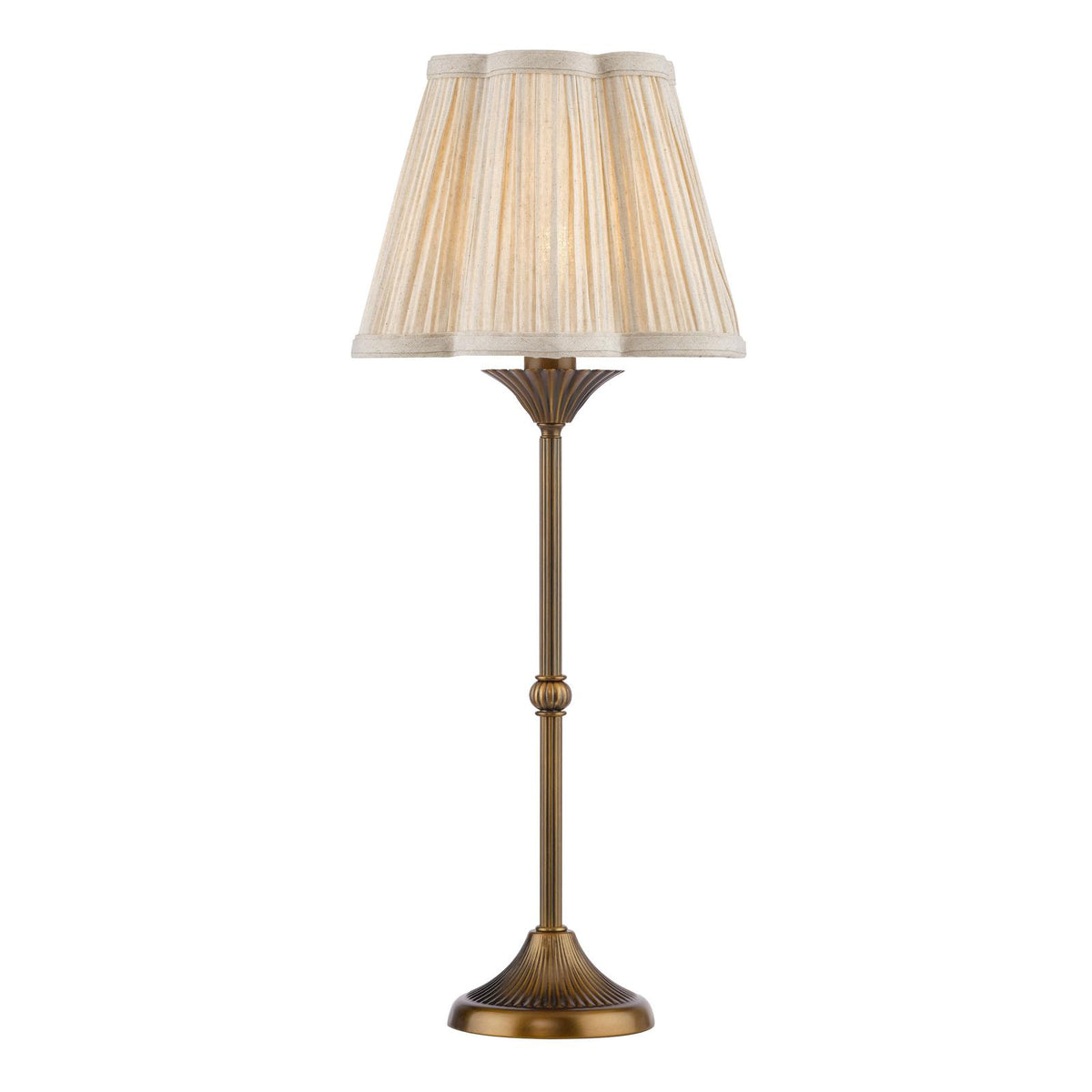 Dar Lydian Table Lamp Antique Bronze With Linen Scalloped Pleated Shade